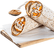 Tortilla with chicken, peanut butter and eggplant salad