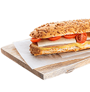 Cheese bread with graviera, smoked pork and mustard sauce